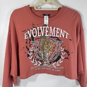 TRUCE Girls Crop Top L(14) oversized Long‎ Sleeve Evolvement Graphic Rust New